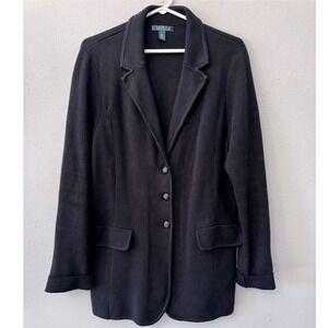 Lauren Ralph Lauren Black Sweater Cardigan Blazer Sz XL Cotton Knit Preppy NWOT